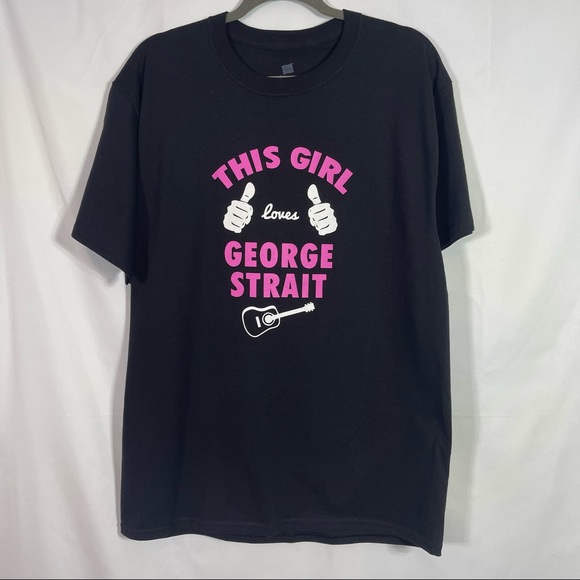 Hanes Shirt, This Girl Loves George Straight Graphic, Size Large. Black and Pink - Picture 1 of 5